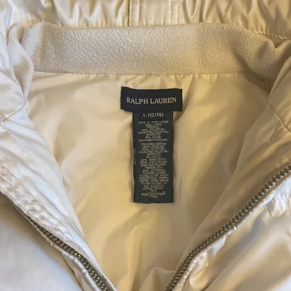 Polo Ralph Lauren Children Cream Colored Down Puffer Vest Girls Size Lar…